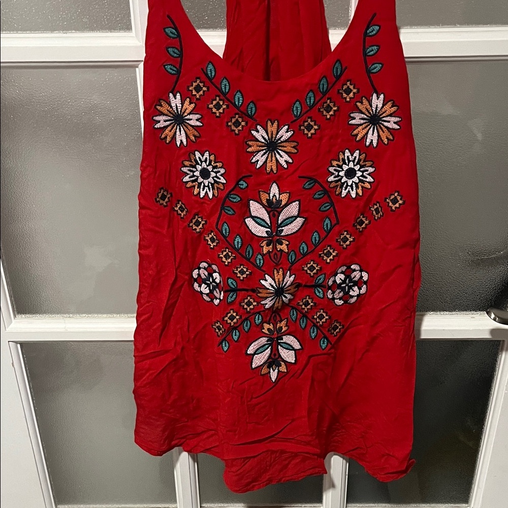 Roper Red Floral Embroidered Tank Top
